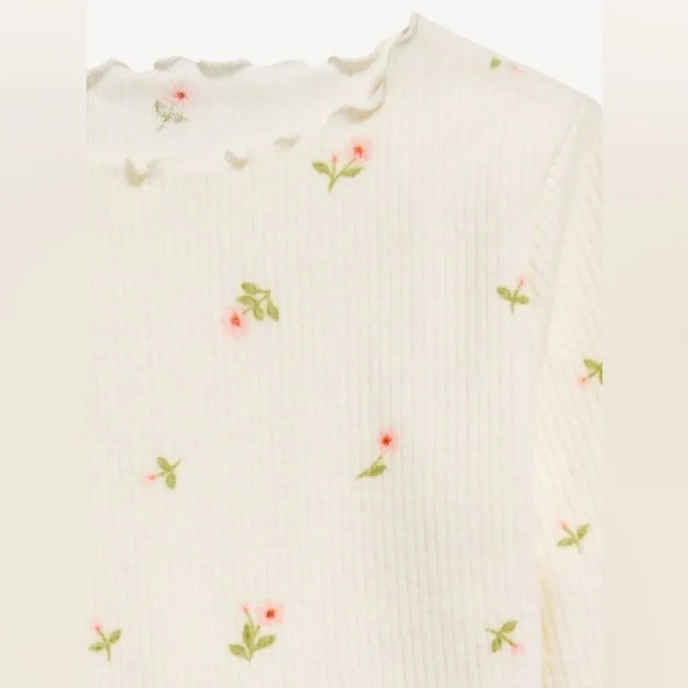 Long-Sleeve Plush Ribbed Lettuce-Edge Top for Girls